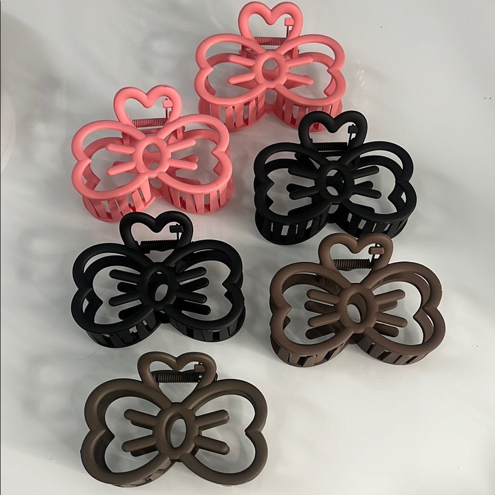 Stylish Matte Pink, Black, and Brown Hair Clips